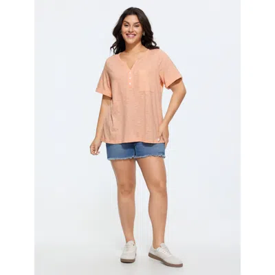 Bloomchic Solid Split Neck Button Detail T-shirt In Nudepink