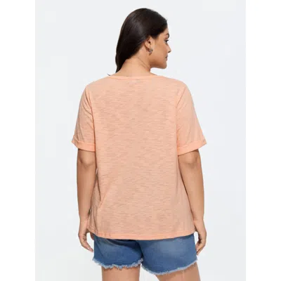 Bloomchic Solid Split Neck Button Detail T-shirt In Nudepink