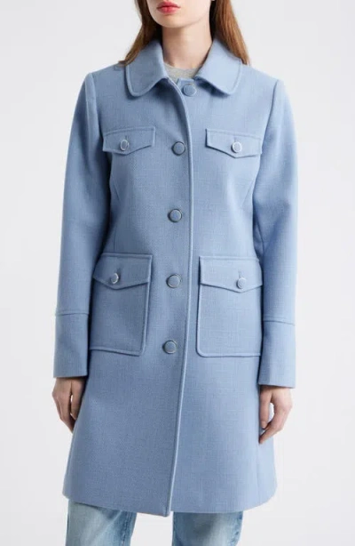 Cece Textured Flap Pocket Coat In Blue