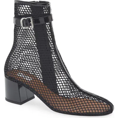Alaïa Fishnet Patent Leather-trimmed Ankle Boots In Black