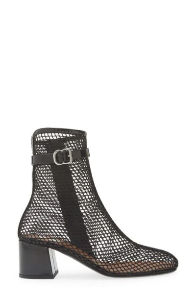 Alaïa Fishnet Patent Leather-trimmed Ankle Boots In Black