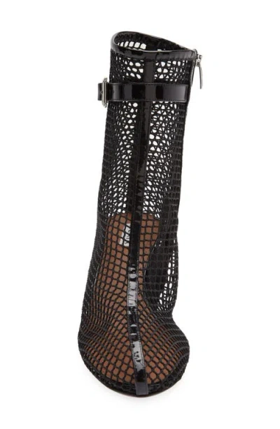 Alaïa Fishnet Patent Leather-trimmed Ankle Boots In Black