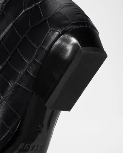 Staud Wally Croc-embossed Leather Flat Knee-high Boots In Black
