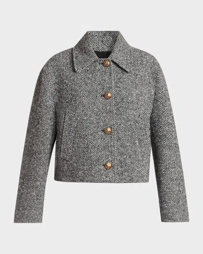 Valentino Tailored Peacoat Cropped Houndstooth Long Sleeves In Black