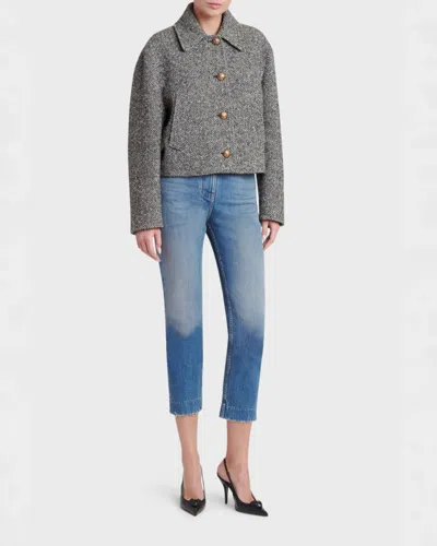 Valentino Tailored Peacoat Cropped Houndstooth Long Sleeves In Black