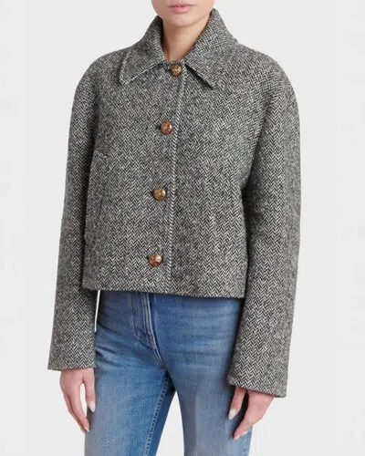Valentino Tailored Peacoat Cropped Houndstooth Long Sleeves In Black
