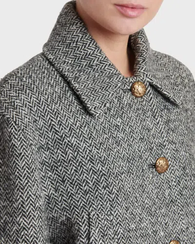 Valentino Tailored Peacoat Cropped Houndstooth Long Sleeves In Black