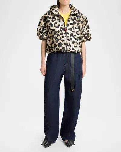 Givenchy Leopard-print Crop Windbreaker Jacket In Sand