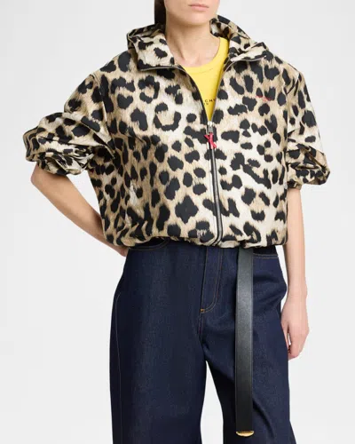 Givenchy Leopard-print Crop Windbreaker Jacket In Sand