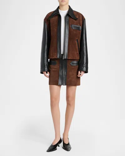 Marni Black Leather Jacket With Split-leather Front Panel In Black
