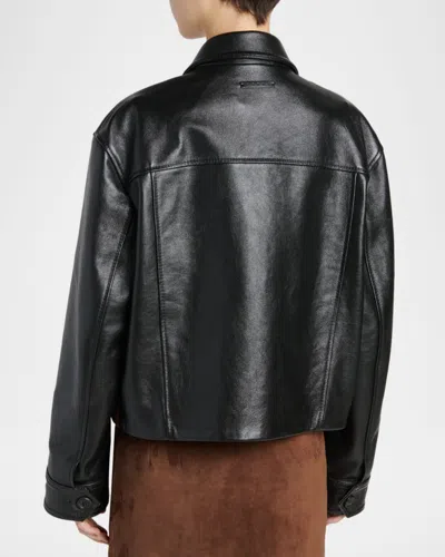 Marni Black Leather Jacket With Split-leather Front Panel In Black