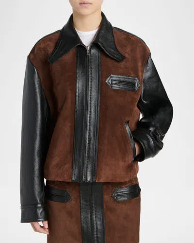 Marni Black Leather Jacket With Split-leather Front Panel In Black