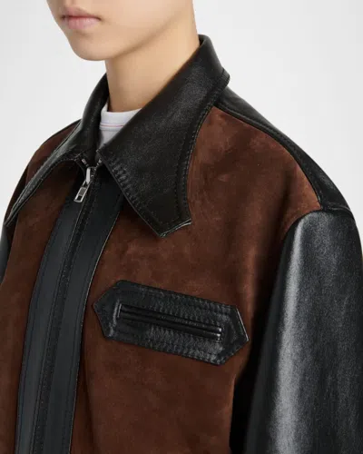 Marni Black Leather Jacket With Split-leather Front Panel In Black