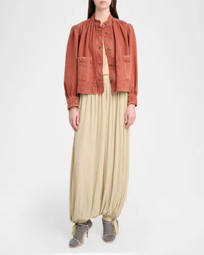 Chloé Logo Denim Jacket With Patch Pockets In Red