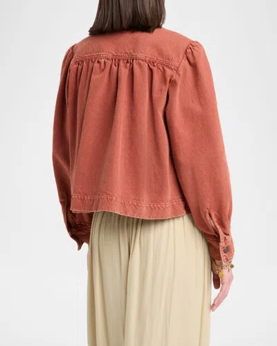 Chloé Logo Denim Jacket With Patch Pockets In Red