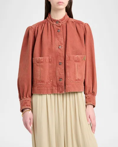 Chloé Logo Denim Jacket With Patch Pockets In Red