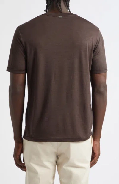 Herno Solid Wool Jersey Crewneck T-shirt In Brown