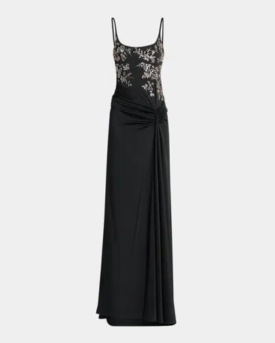 Alexander Mcqueen Mcqueen Embellished Draped Crepe Gown In Black