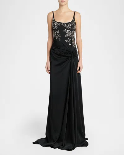 Alexander Mcqueen Mcqueen Embellished Draped Crepe Gown In Black
