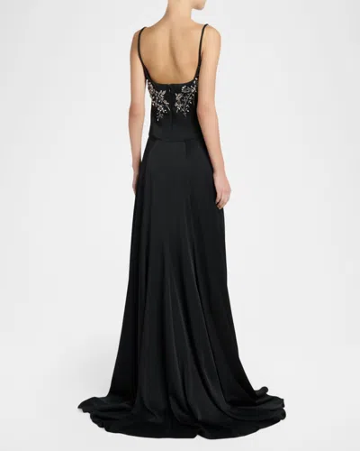 Alexander Mcqueen Mcqueen Embellished Draped Crepe Gown In Black