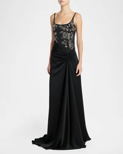 Alexander Mcqueen Mcqueen Embellished Draped Crepe Gown In Black