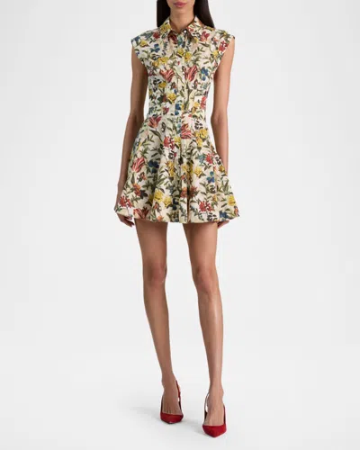Alice And Olivia Kim Paneled Corset Flared Mini Shirt Dress Desert Springs Vanilla