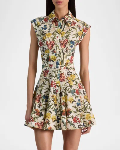 Alice And Olivia Kim Paneled Corset Flared Mini Shirt Dress Desert Springs Vanilla