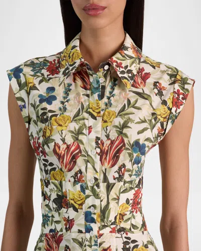 Alice And Olivia Kim Paneled Corset Flared Mini Shirt Dress Desert Springs Vanilla