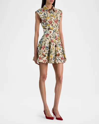 Alice And Olivia Kim Paneled Corset Flared Mini Shirt Dress Desert Springs Vanilla