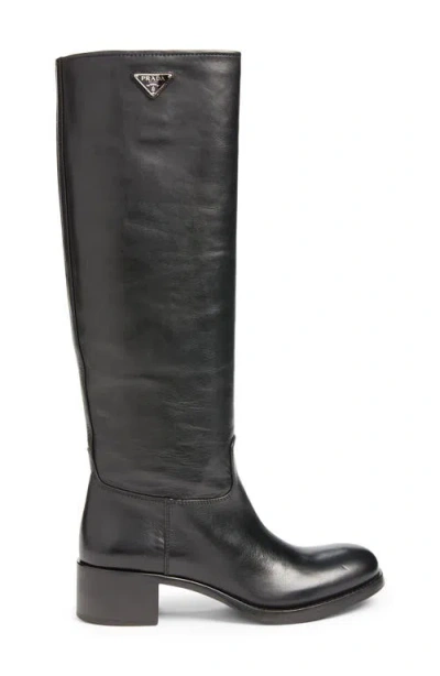 Prada Leather Tall Boot In Black
