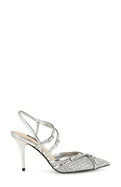 Nine West Pertee Crystal Embellished Ankle Strap Pump In Silver
