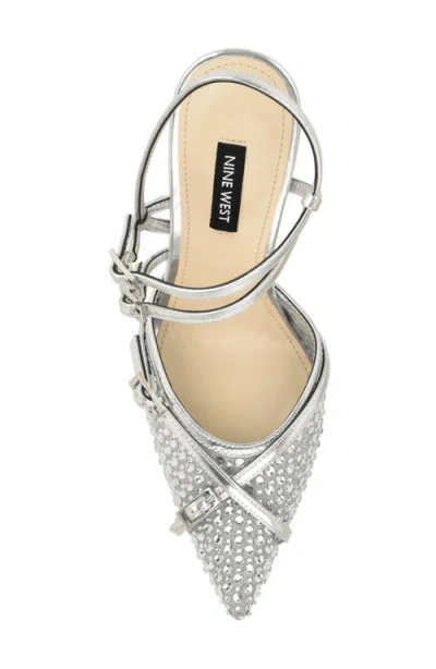 Nine West Pertee Crystal Embellished Ankle Strap Pump In Silver