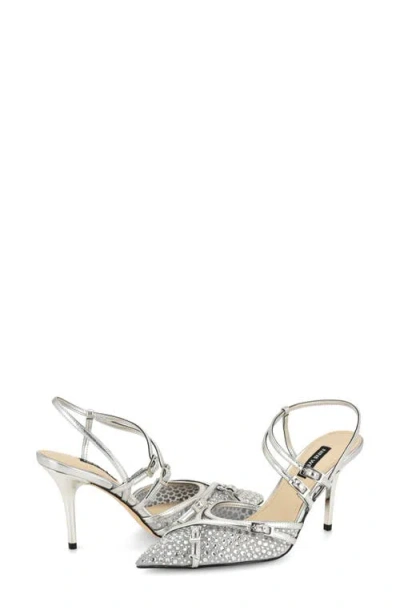 Nine West Pertee Crystal Embellished Ankle Strap Pump In Silver