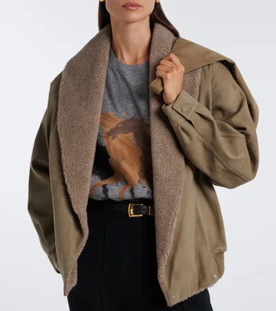 Stella Mccartney Oversized Teddy-trimmed Blouson Jacket In Brown