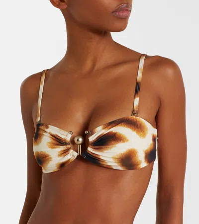 Christopher Esber Leopard-print Ruched Bikini Top In Brown