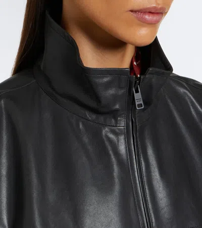 Prada Cropped Leather Jacket In Black