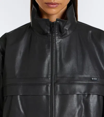 Prada Cropped Leather Jacket In Black