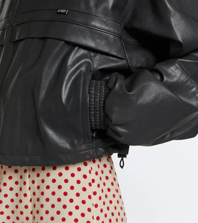 Prada Cropped Leather Jacket In Black