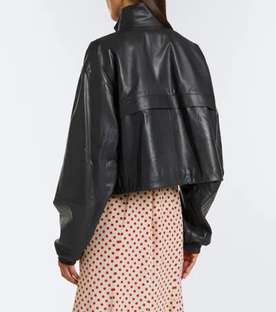 Prada Cropped Leather Jacket In Black