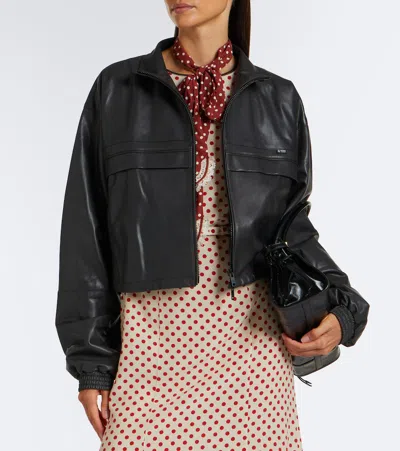 Prada Cropped Leather Jacket In Black