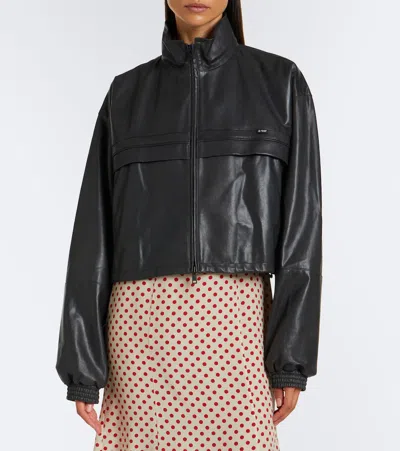 Prada Cropped Leather Jacket In Black