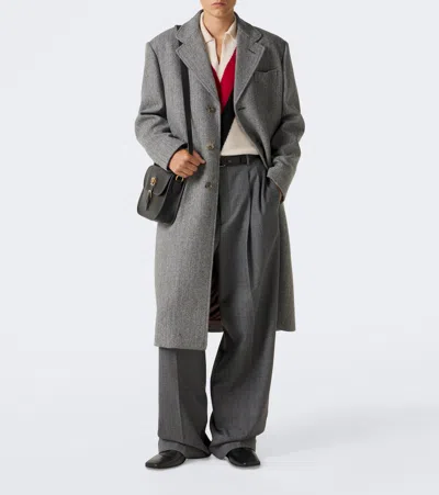 Valentino Herringbone-pattern Virgin Wool Coat In Gray