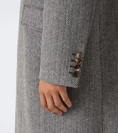 Valentino Herringbone-pattern Virgin Wool Coat In Gray