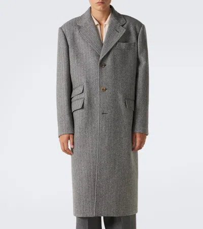 Valentino Herringbone-pattern Virgin Wool Coat In Gray