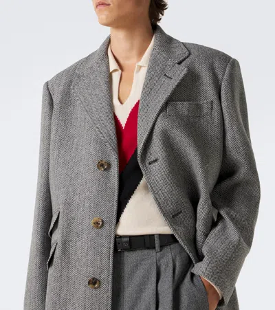 Valentino Herringbone-pattern Virgin Wool Coat In Gray
