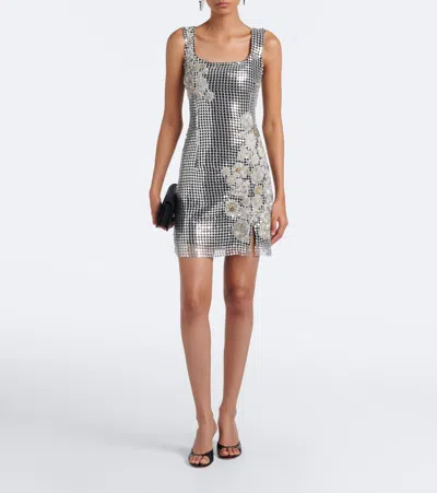 La Fuori Là Fuori Shell Sequined Chainmail Minidress In Silver