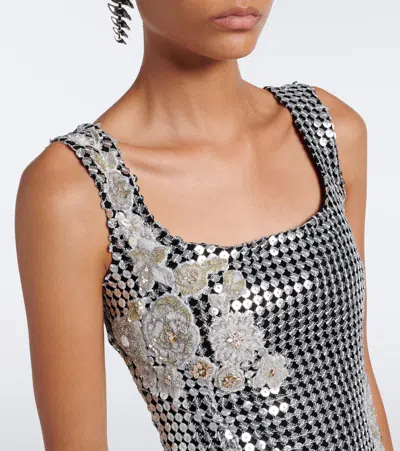 La Fuori Là Fuori Shell Sequined Chainmail Minidress In Silver