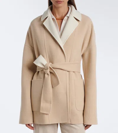 Eleventy Reversible Wool Wrap Coat In Sand