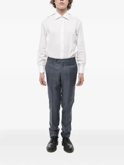 Corneliani Silk-blend Belt-loop Trousers In Blue