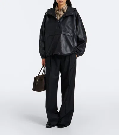 Rohe Hooded Oversized Leather Jacket In Black
